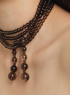 水晶串珠长渐变圆珠叠带项链颈链