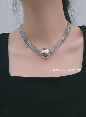 金属蛇骨链多层女圆球项链毛衣链