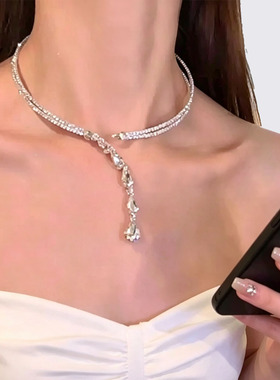 轻奢闪钻流苏choker项链项圈女