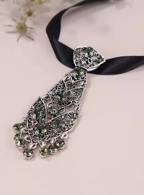 多种戴法时尚灰色满钻领带项链女