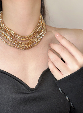 chocker项链多层满钻短款锁骨链