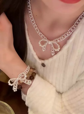 复古镂空串珠蝴蝶结choker项链