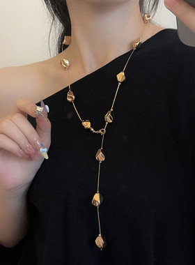 金属冷淡风不规则碎石Y流苏项链