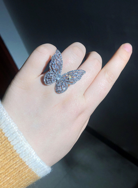 满钻蝴蝶女铜材质日韩戒指开口戒