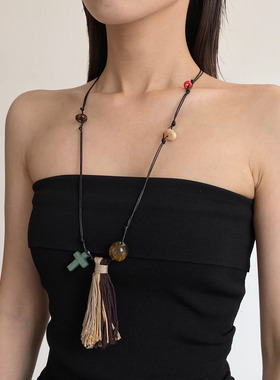 扫把流苏新中式细蜡绳项链毛衣链