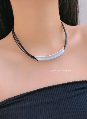 金属皮革多层女几何弧形锁骨链