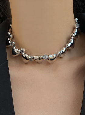 金属串珠水晶女立体爱心锁骨项链