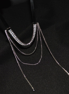 皮质锆石女多层流苏项链锁骨链