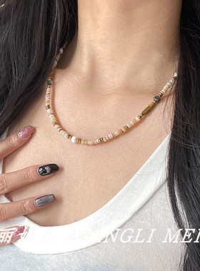 复古气质咖色系天然石串珠项链女