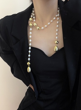 法式复古双层珍珠串珠水滴项链