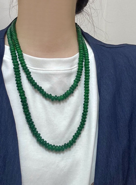小众原创扁豆串珠长款绿水晶项链