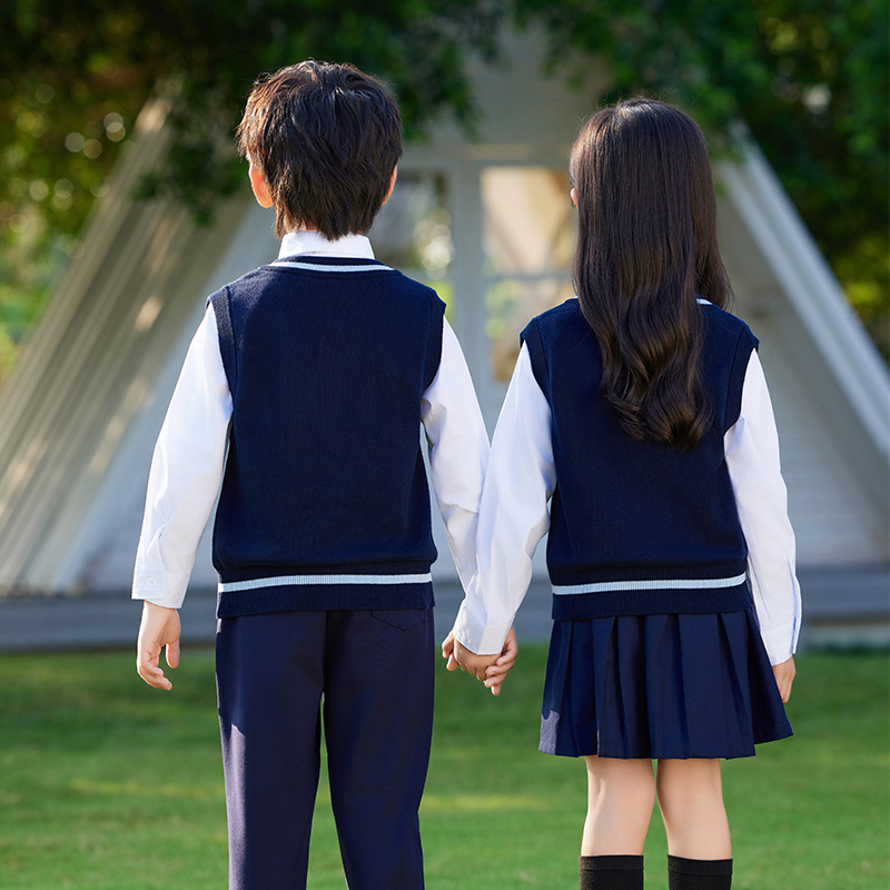 幼儿园园服春秋装三件套英伦风纯棉毛衣背心男女童班服小学生校服