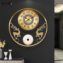 Brass round hanging clock Living room New Chinese hanging wall Decorative Clock Home Mute 2023 New Fashion quartz Clock