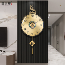 New Chinese brass hanging clock Home Wall wall clock Living room Creative table hanging wall hall Xuanguan mute quartz clock