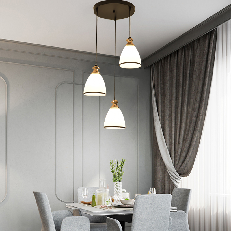 餐厅吊灯现代简约三头创意个性走廊吧台时尚轻奢玻璃LED灯饰 - 图0