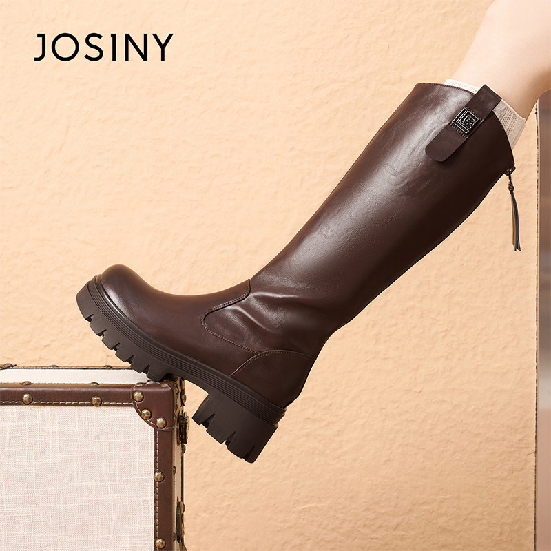 卓诗尼骑士靴女2025新款冬季厚底增高长筒靴高跟鞋粗跟单靴长靴子,淘宝优惠券,粉丝福利购,淘宝优惠卷
