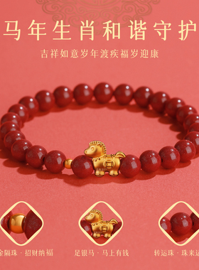 生肖马到成功手链女足银朱砂黄金转运珠手串吉祥如意2026新年礼物