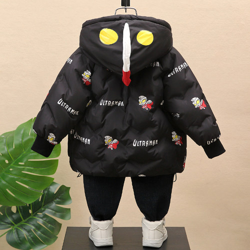 奥特曼男童羽绒服冬季儿童90白鸭绒加厚外套宝宝红色过年拜年衣服 - 图1