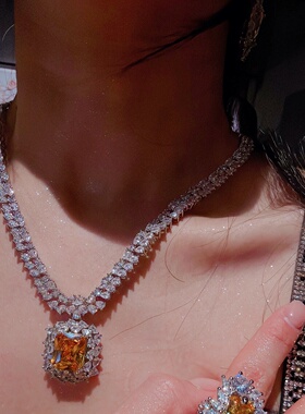 辛德瑞拉暮光黄宝石项链 美杜莎 镀18K金鹅黄锆石花朵毛衣链 耳环