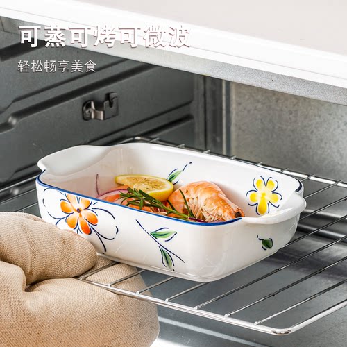 焗饭烘焙芝士碗釉下彩陶瓷双耳焗饭碗餐具微波炉盘子烤箱专用器皿 - 图2
