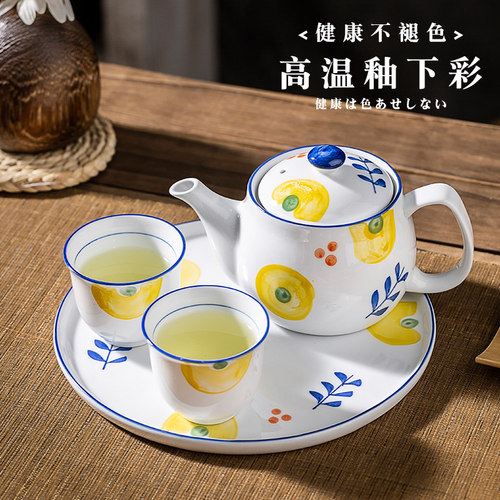 茶具整套家用茶盘釉下彩陶瓷喝茶过滤下午茶耐热泡茶壶青花瓷茶壶 - 图3