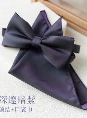 高冷男神深邃紫免打领带高级感西装衬衫领结礼盒套装礼服口袋巾