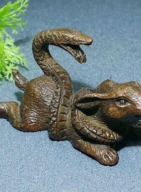 复古仿古做旧蛇盘兔辈辈富定富足蛇缠兔茶宠家居客厅摆件茶道