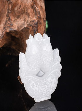 白玉  吊坠双鱼玉器挂件 男女 吊坠项链玉佩