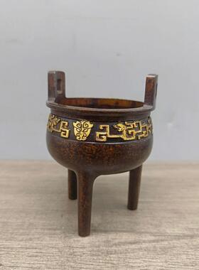 仿古铜摆件古玩铜器:三足文字炉仿古青铜器全铜三足香炉摆件