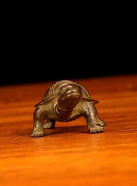 古玩平安龟老铜器实心铜金钱乌龟铜龟茶台茶宠盖置摆件