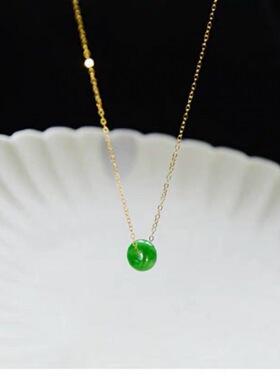 玉石干青玉石项链路路通珠18k包金吊坠锁骨链女石英岩项链