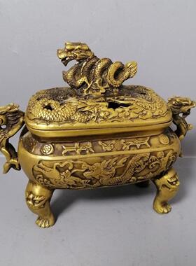 复古铜器收藏双龙龙纹薰炉香炉摆件做工精细工艺独特家居摆件