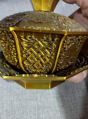 黄铜茶碗三件套盖碗供水杯工艺品摆件茶杯茶具供碗客厅铜器办公室