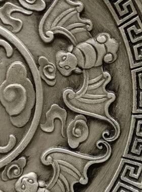 古玩福在眼前盘子聚宝盆浮雕佛堂供奉五福捧寿碟家居摆件不带支架