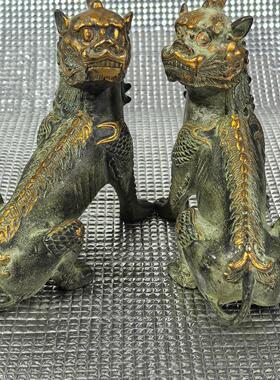 复古黄铜谛听一对做工精细包浆完美家居装饰工艺品摆件