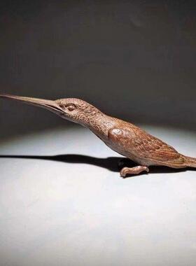 古玩铜器翠鸟动物摆件铜长嘴小鸟铜鸟啄木鸟茶道茶艺桌面动物摆件