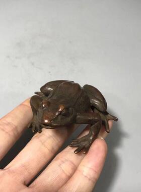 古玩收藏纯铜实青蛙摆件小铜器铜把件茶宠摆饰呱呱来财