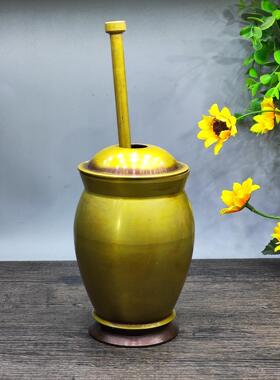 黄铜素面捣药罐药房客厅摆件一套