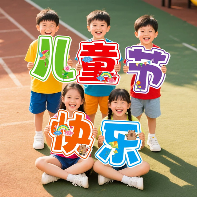 Colorful childhood Children's Day hand-held placards kindergarten primary school outdoor activities layout photo-taking hand-held props