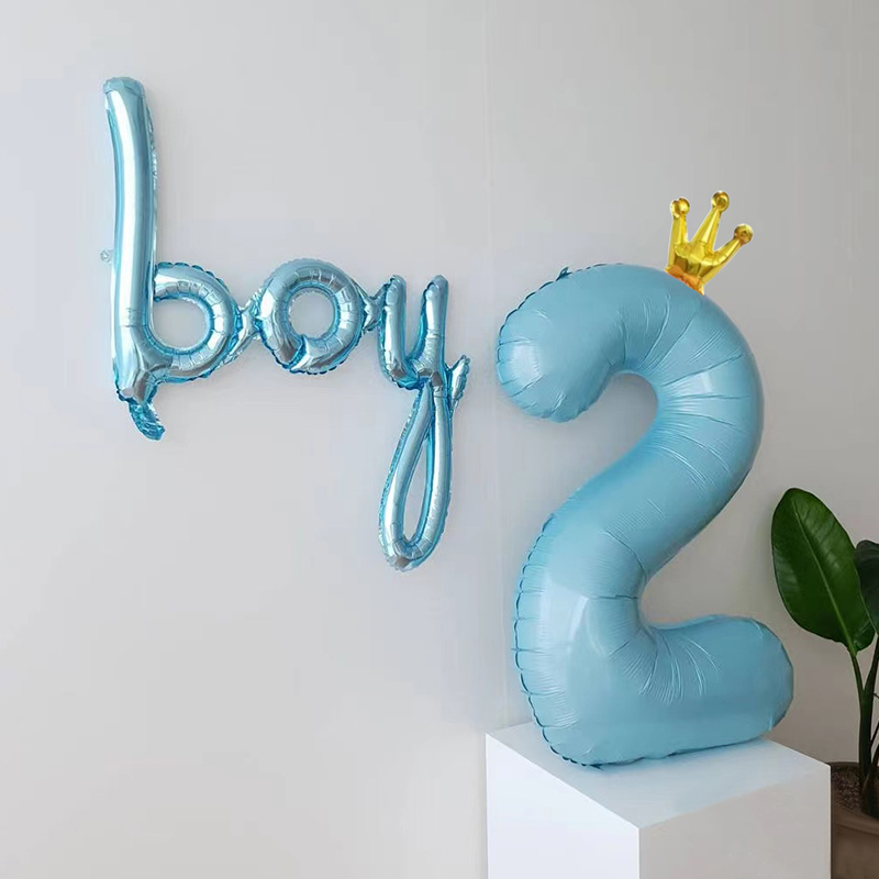 男孩40寸大号蓝色皇冠数字铝膜气球儿童2周岁生日装饰百日宴布置 - 图2