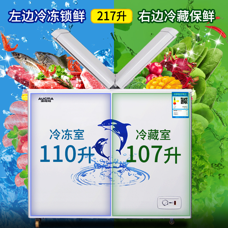 澳柯玛217升冷藏保鲜冷冻两用冰柜双温家用冷冻柜 商用雪糕玻璃门 - 图0