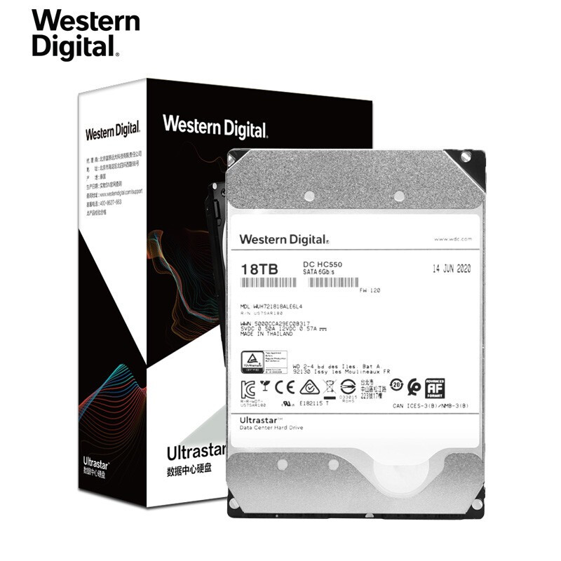 WD/西部数据 18TB 企业级硬盘 SATA6Gb/s 7200转 256M缓存 氦气盘 - 图0