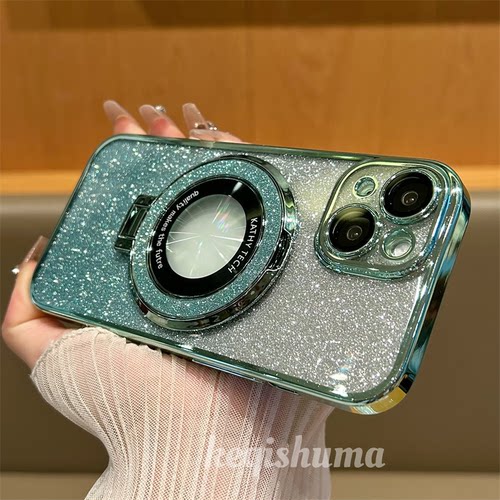 适用苹果15手机壳新款磁吸车载支架14plus自带镜头膜iPhone13渐变色闪粉11pro硅胶12max全包防摔xr透明17软壳 - 图1