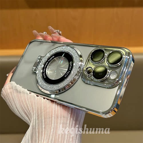 适用苹果15手机壳新款磁吸车载支架14plus自带镜头膜iPhone13渐变色闪粉11pro硅胶12max全包防摔xr透明17软壳 - 图2