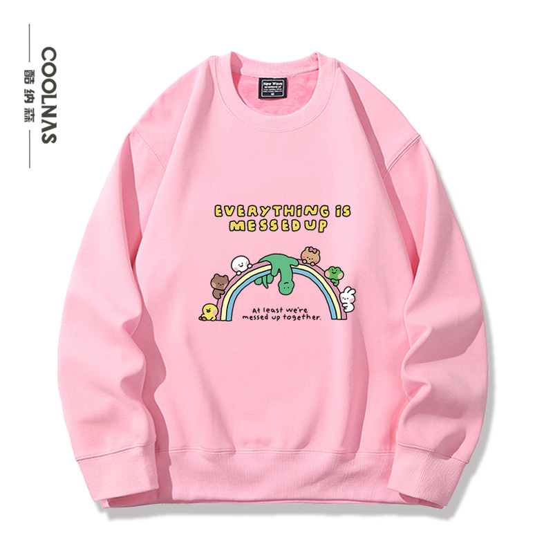 韩国绿色搞怪小恐龙乔古漫腕龙周边男女情侣圆领卫衣春秋薄款上衣 - 图3