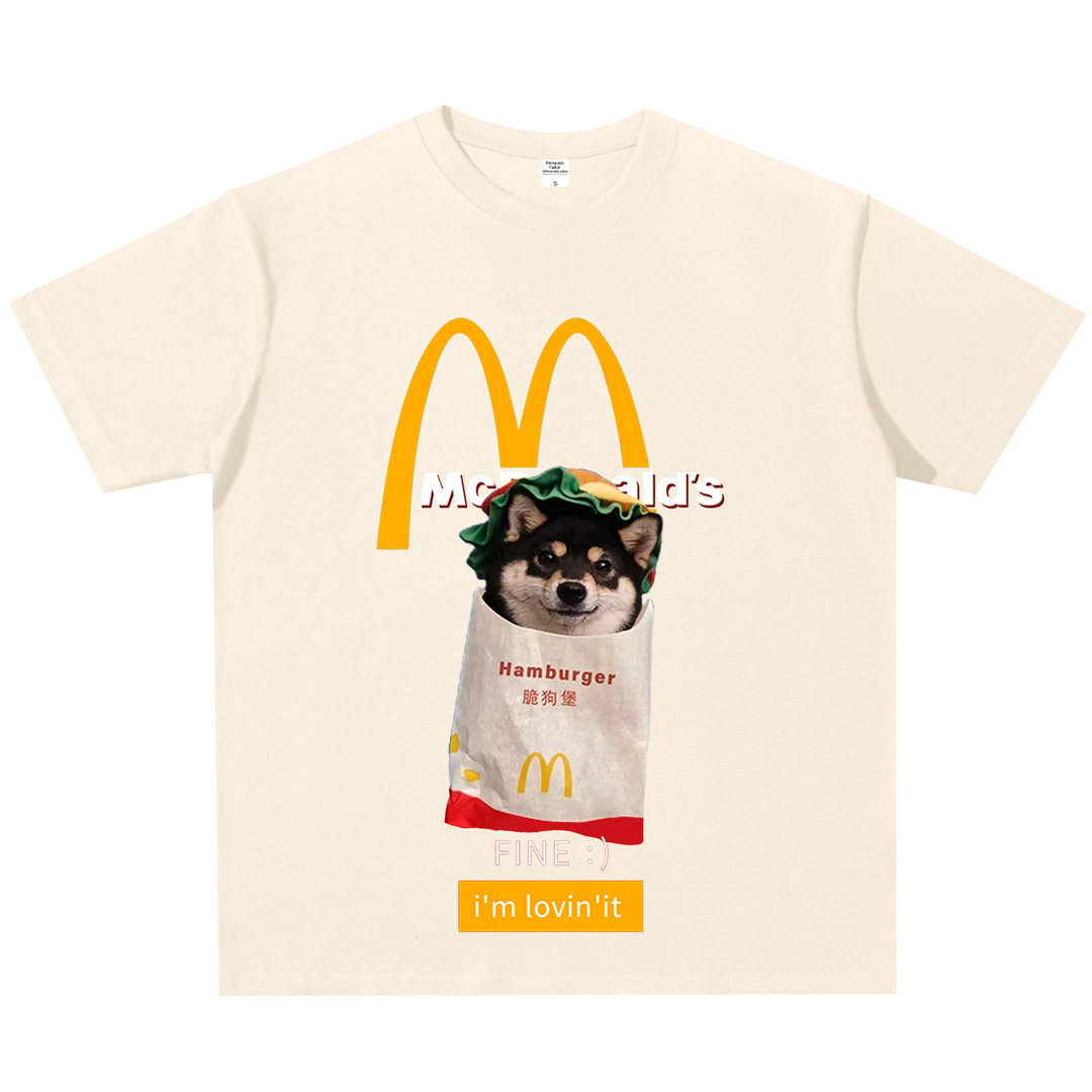 重磅纯棉短袖麦当劳脆薯饼夏季美式街头复古男女同款t恤半袖男装,淘宝优惠券,粉丝福利购,淘宝优惠卷