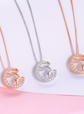 月鹿生福小麋鹿玫瑰金女ins项链