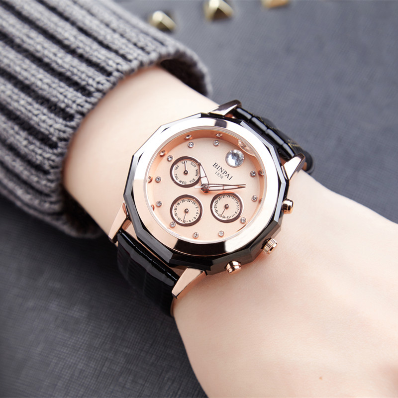 宾派正品镶钻奢华潮流防水石英表 宾派手表国产腕表