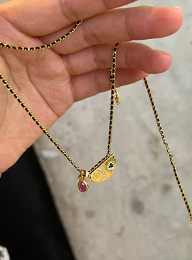 小红书同款黑金爱心笑脸吊坠女中古风超重工DIY微镶项链