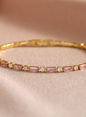 新款白色粉色彩色紫色锆石手链简约小众高级感百搭满钻拼色女个性